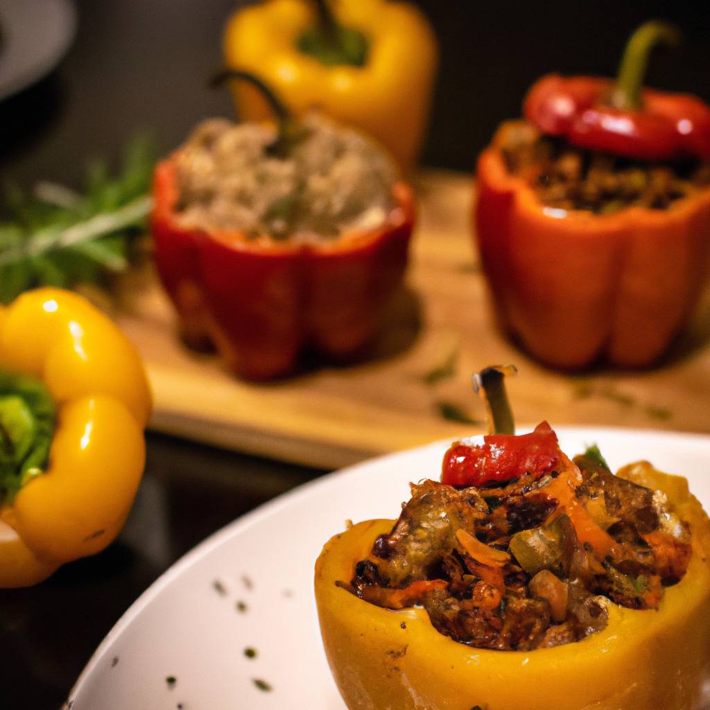 Fotografia que ilustra a receita de : Pimentos recheados com carne picada e arroz de couve-flor