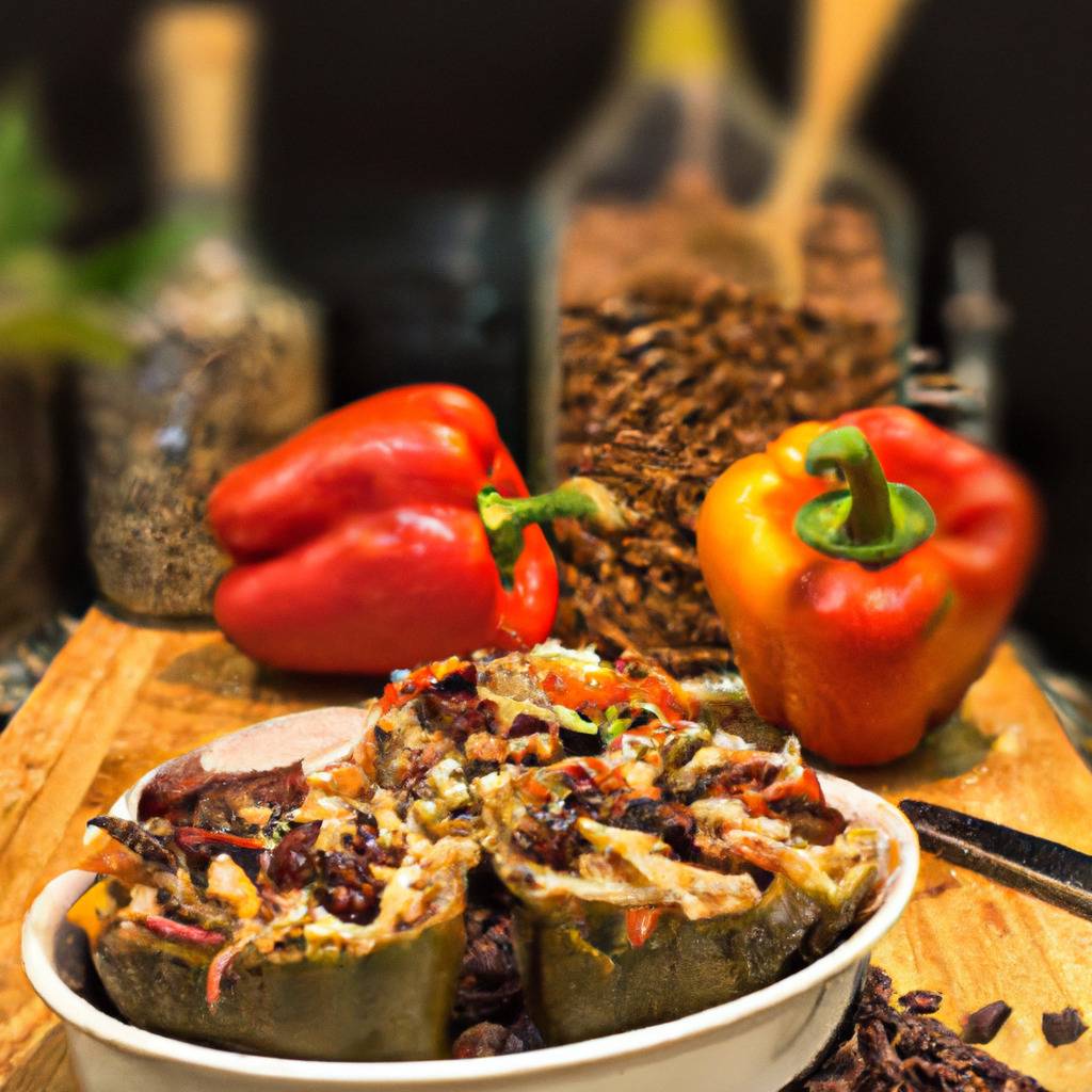 Foto que ilustra la receta de : Pimientos rellenos de arroz salvaje y judías negras