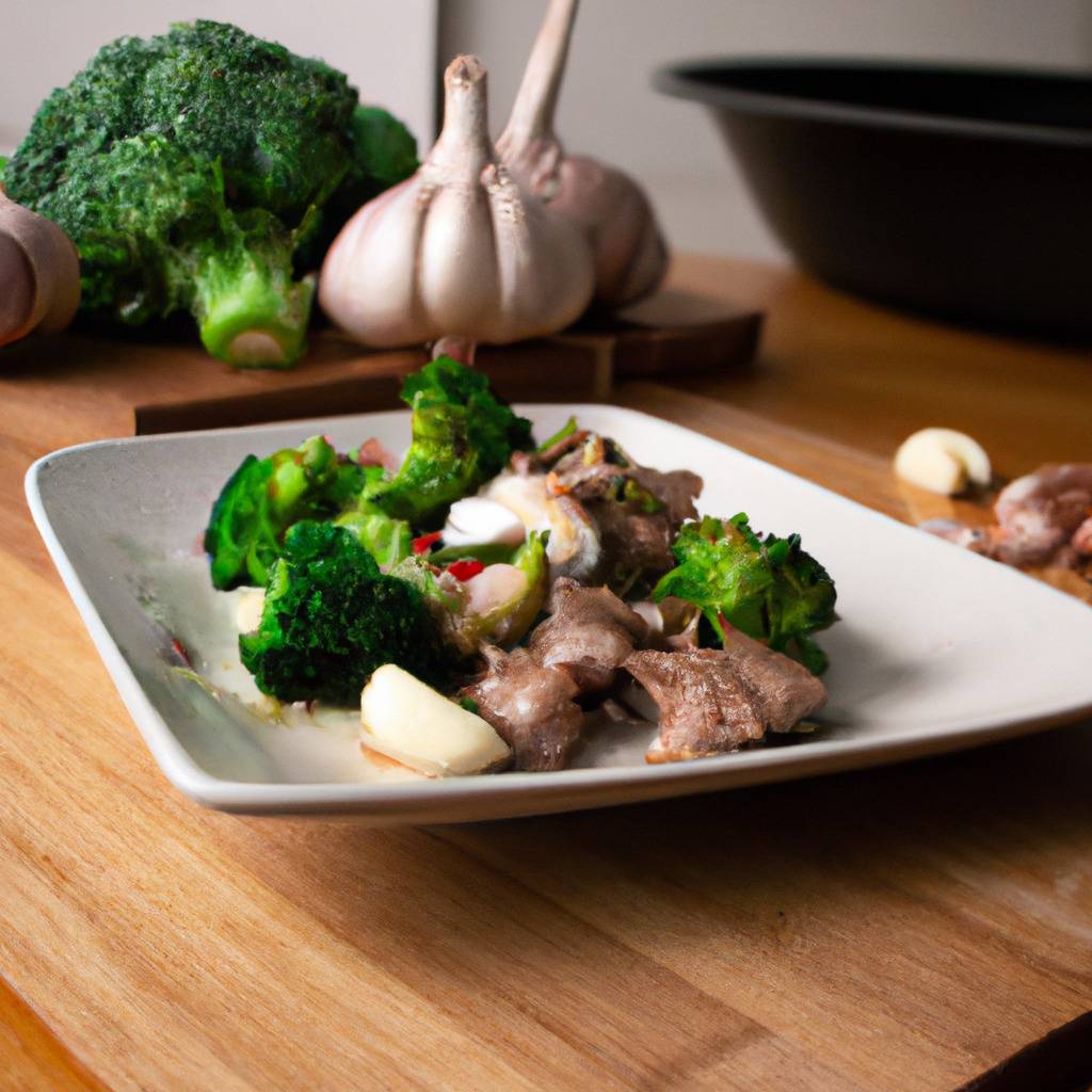 Photo illustrating the recipe from : Pork sauté with broccoli and garlic