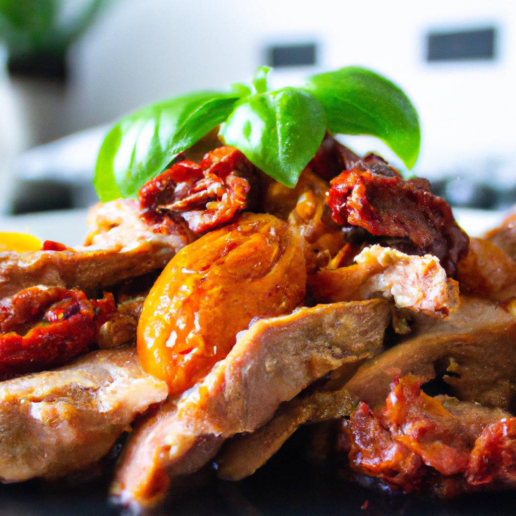 Foto que ilustra la receta de : Salchichas de cerdo con tomates secos y albahaca