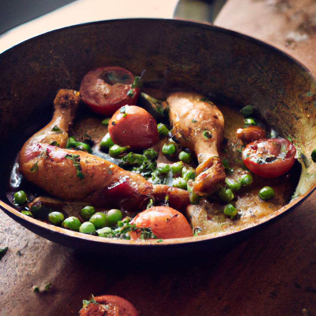 Photo illustrant la recette de : Poulet aux légumes printaniers