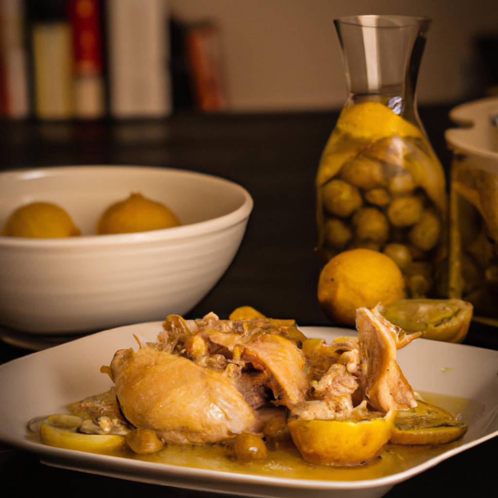 Foto que ilustra la receta de : Pollo con aceitunas y limones confitados