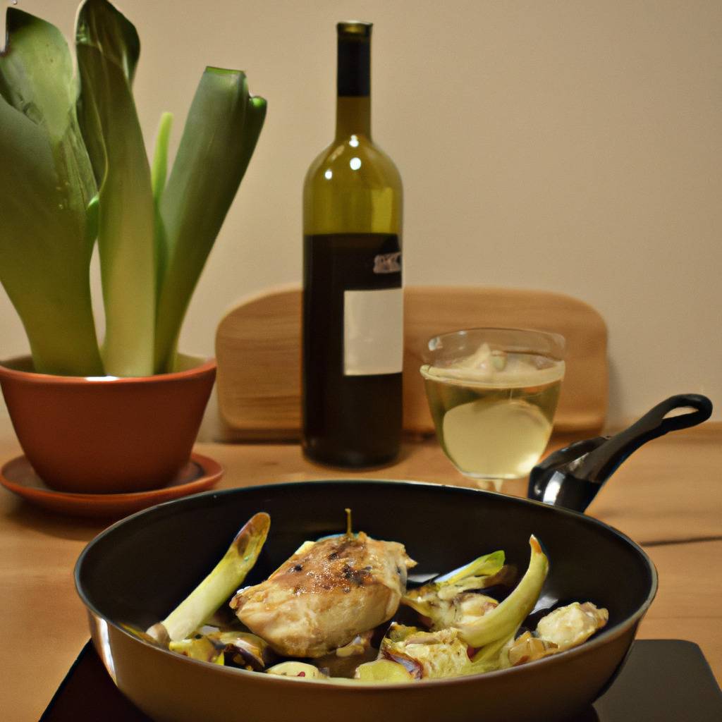 Photo illustrant la recette de : Poulet aux poireaux et au vin blanc