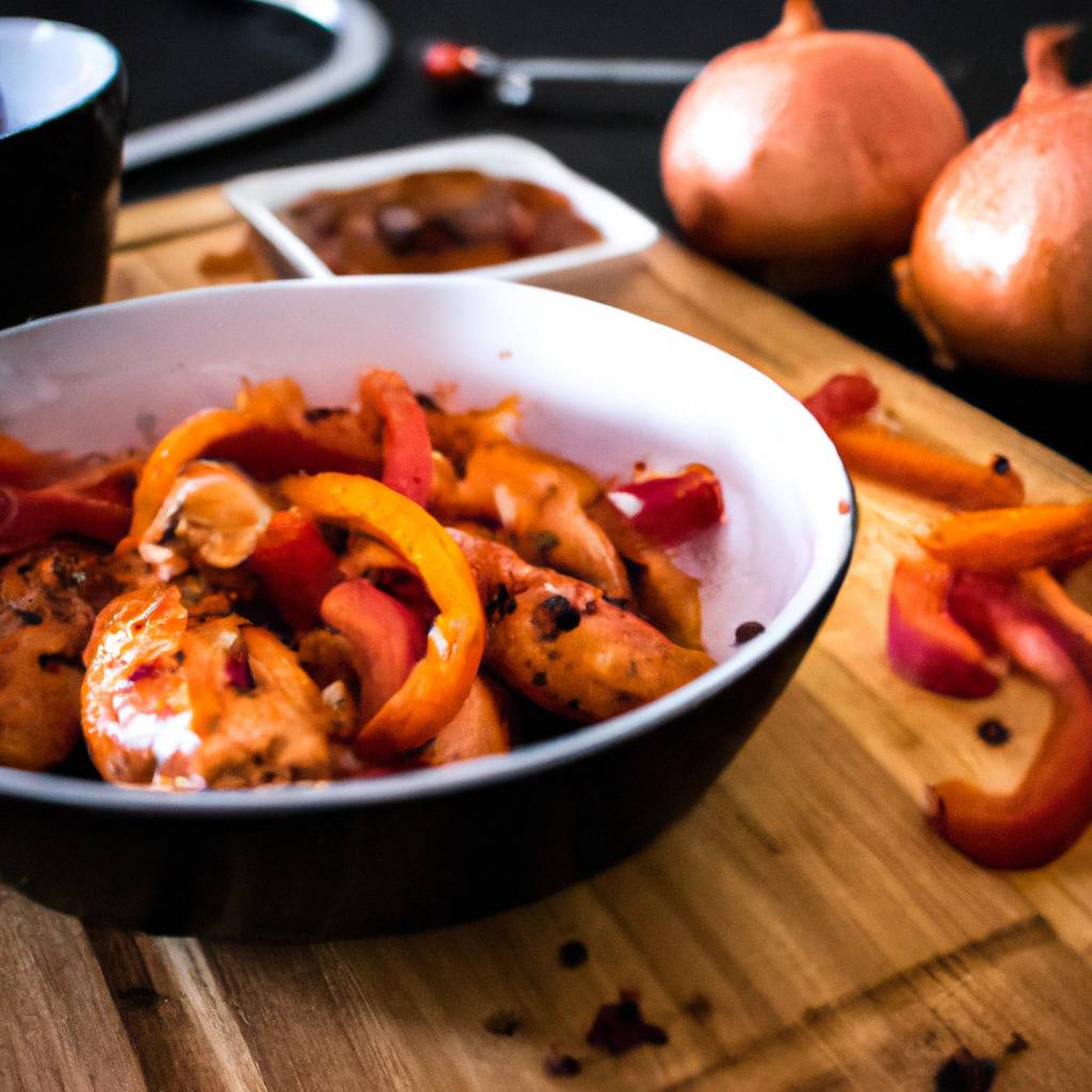 Foto que ilustra la receta de : Pollo con pimientos dulces