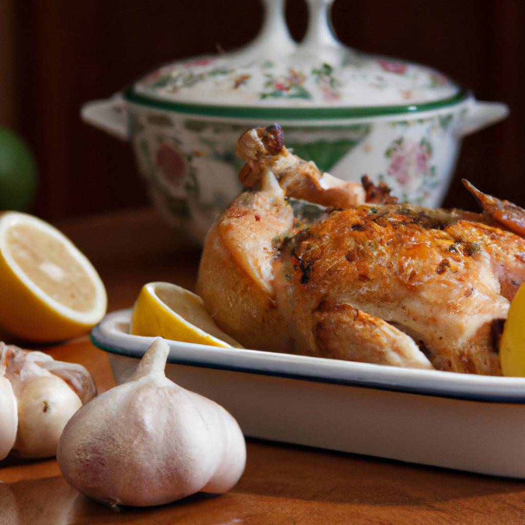 Foto que ilustra la receta de : Pollo asado con limón y ajo