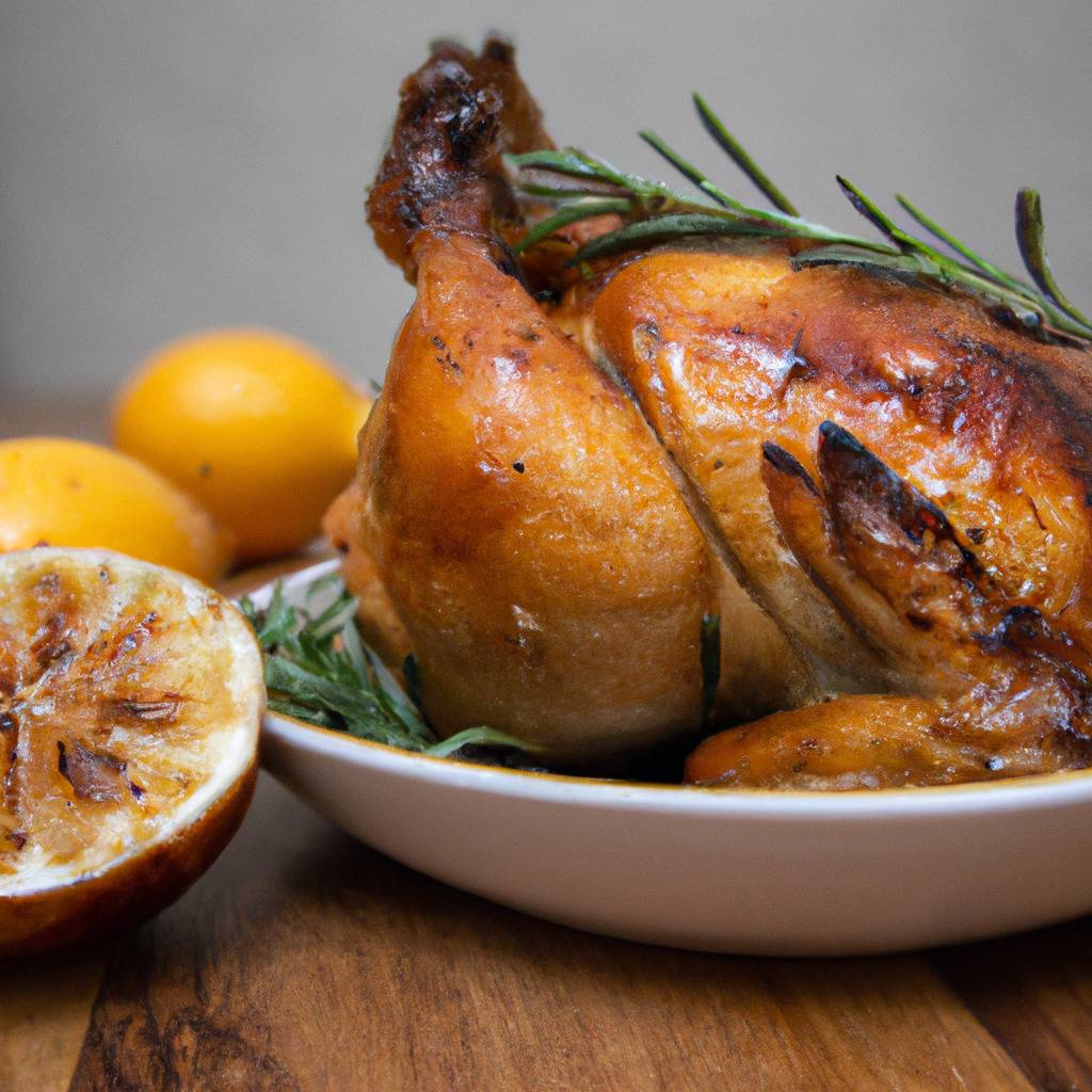 Foto zur Illustration des Rezepts von : Gebratenes Hähnchen mit Rosmarin und Zitrusfrüchten