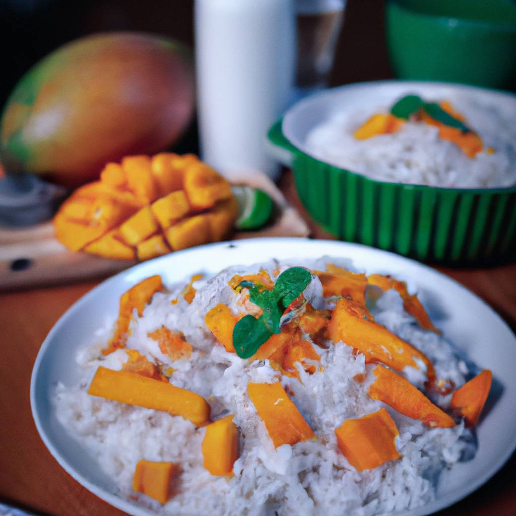 Foto que ilustra la receta de : Arroz con leche de coco y mango