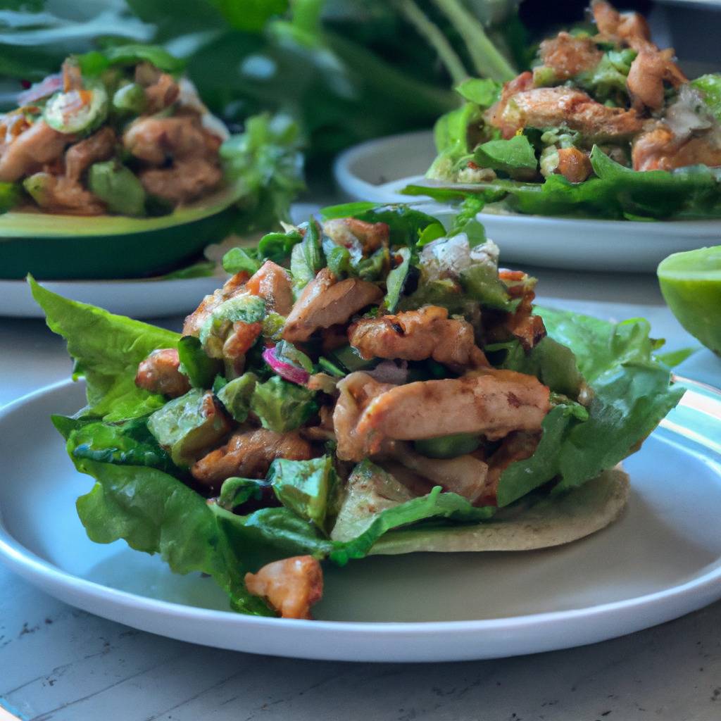 Foto che illustra la ricetta da : Wrap di lattuga con pollo e guacamole