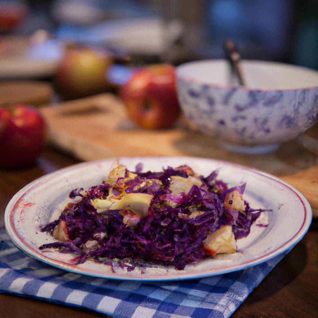 Foto que ilustra la receta de : Ensalada de col roja y manzanas