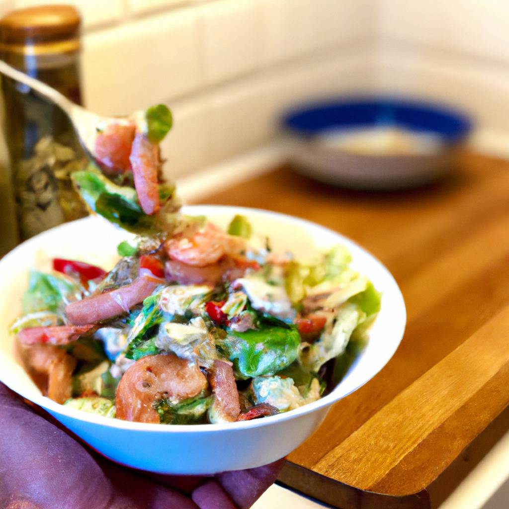 Photo illustrant la recette de : Salade de crevettes avec vinaigrette cétogène