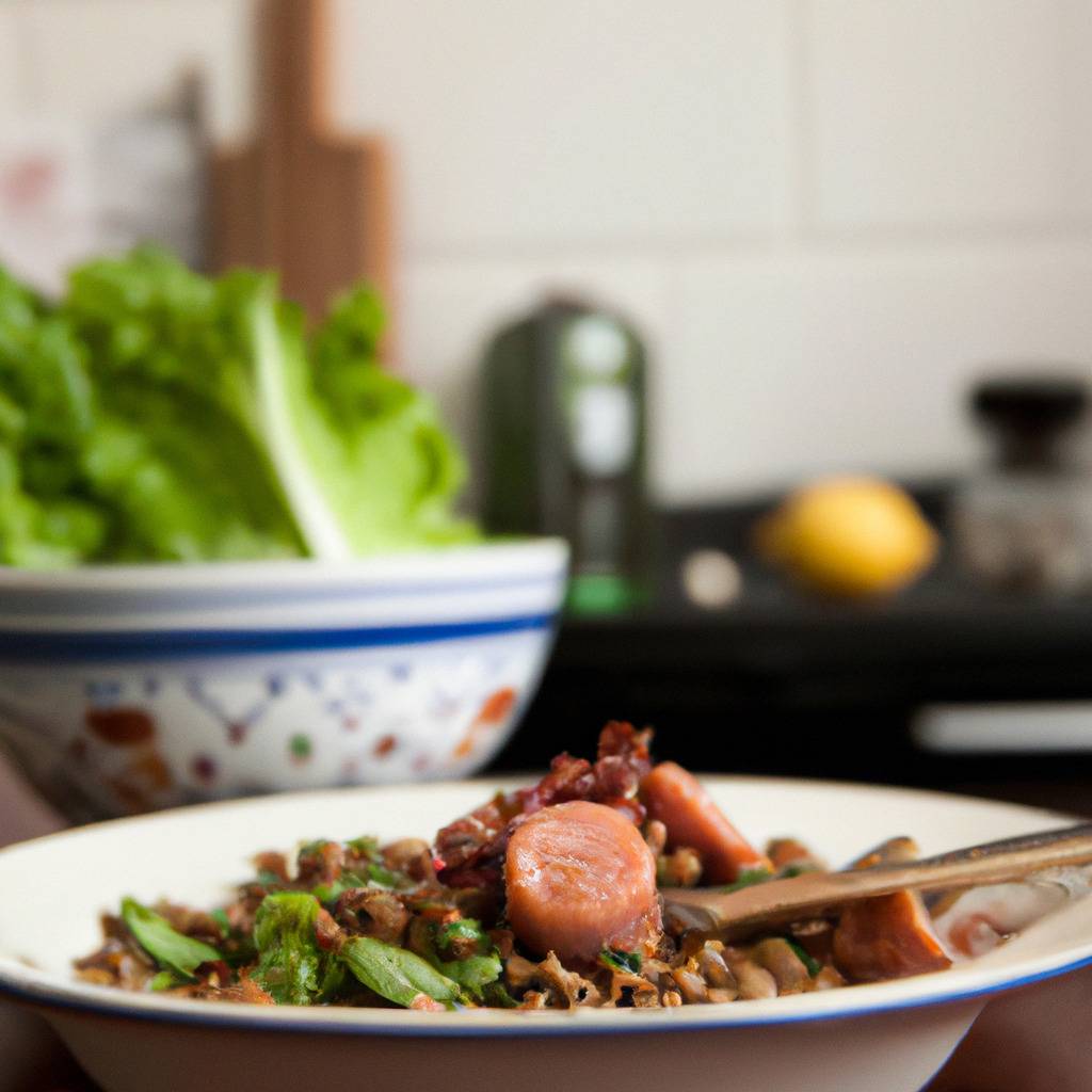 Foto que ilustra la receta de : Ensalada de lentejas verdes y salchicha