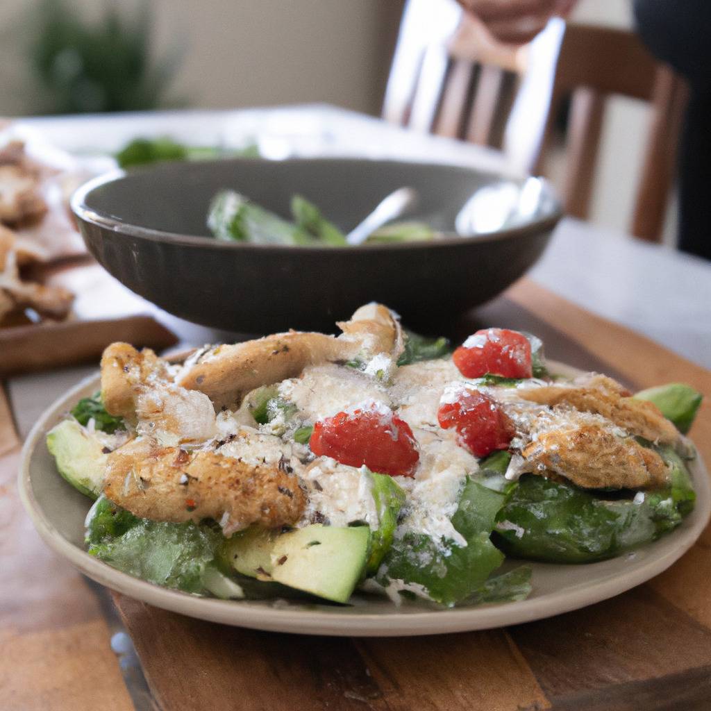 Foto che illustra la ricetta da : Insalata Caesar di pollo con avocado