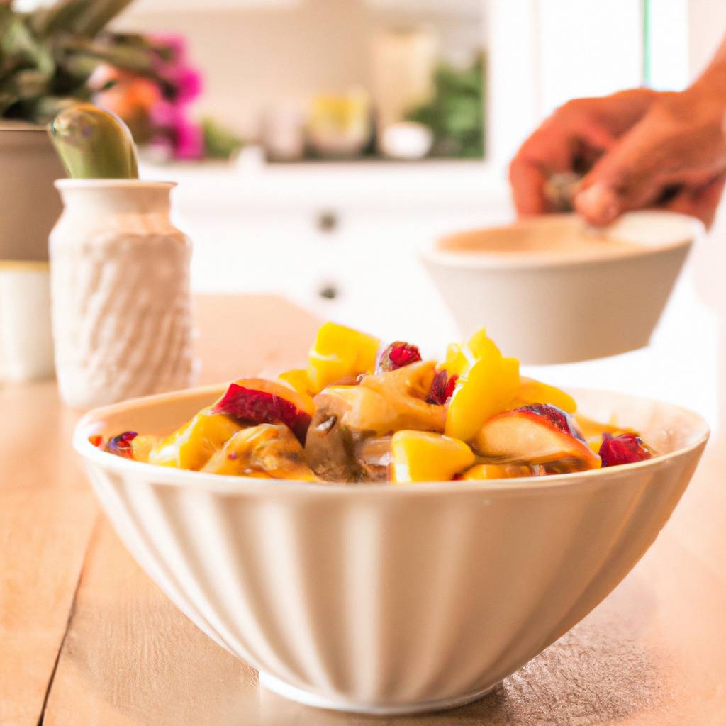 Foto que ilustra la receta de : Ensalada de pollo con fruta fresca