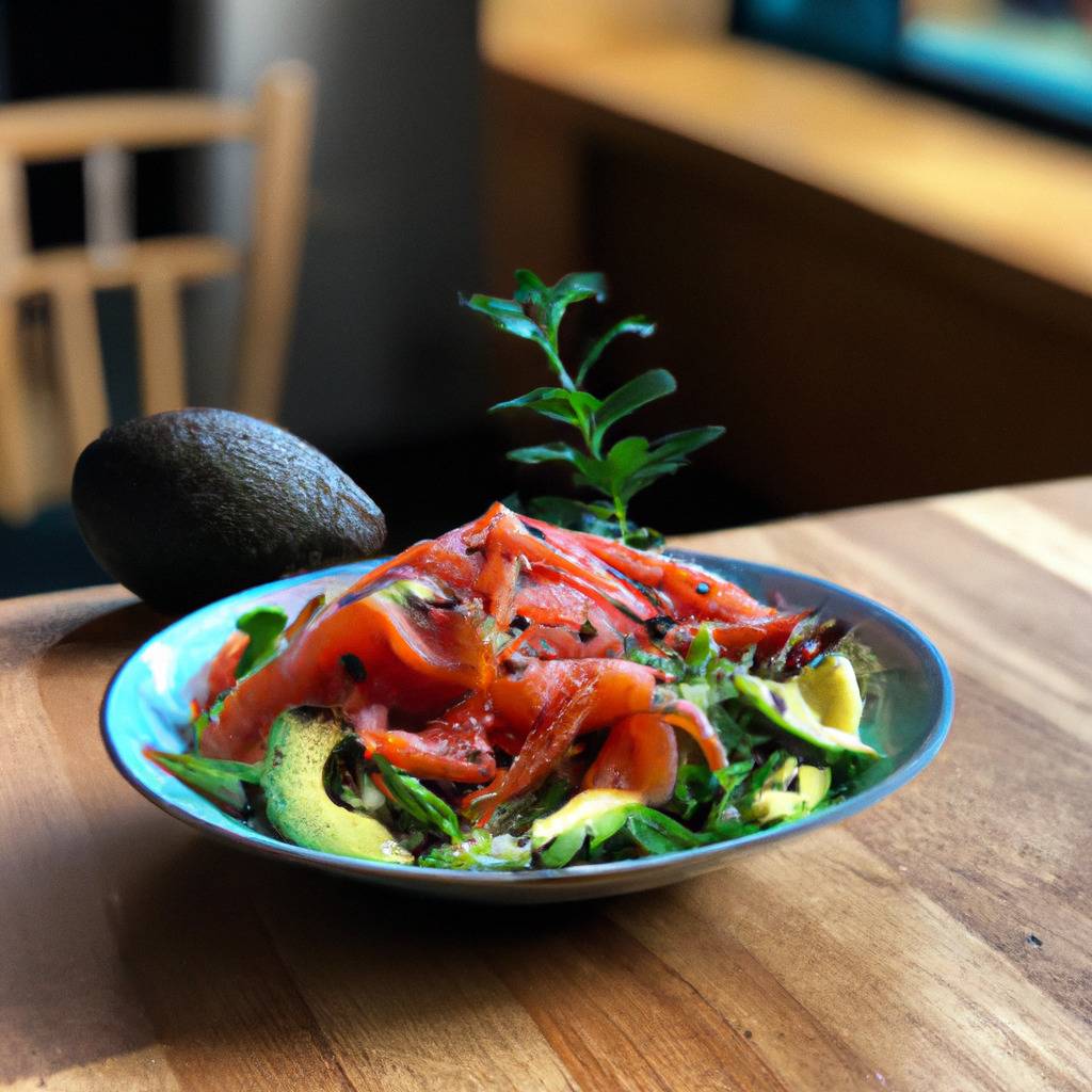 Foto que ilustra la receta de : Ensalada de salmón ahumado y aguacate