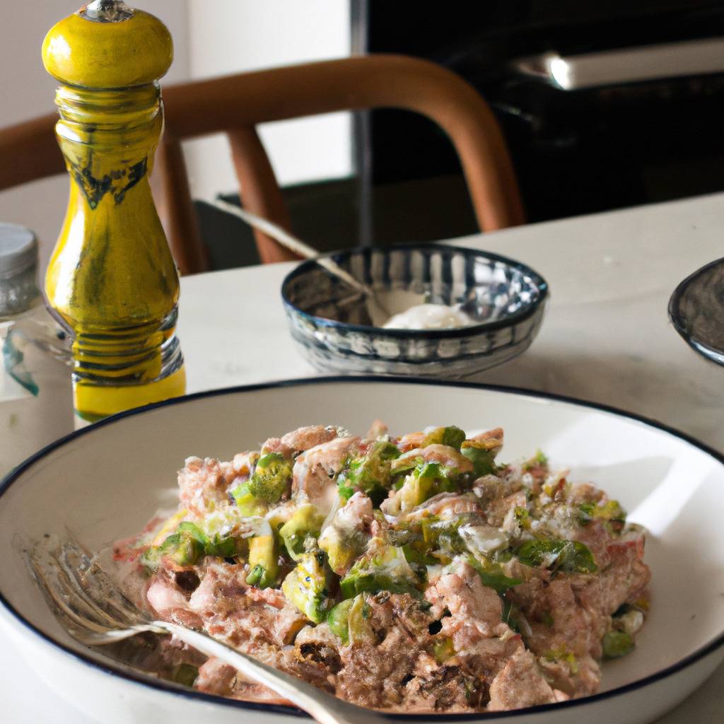 Foto que ilustra la receta de : Ensalada de atún con aguacate y mayonesa