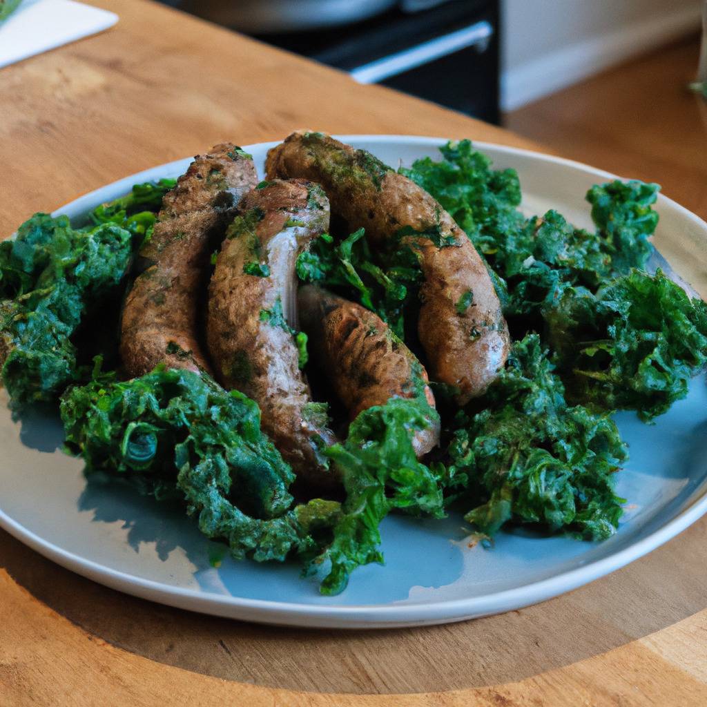 Photo illustrating the recipe from : Herbed turkey sausages with kale