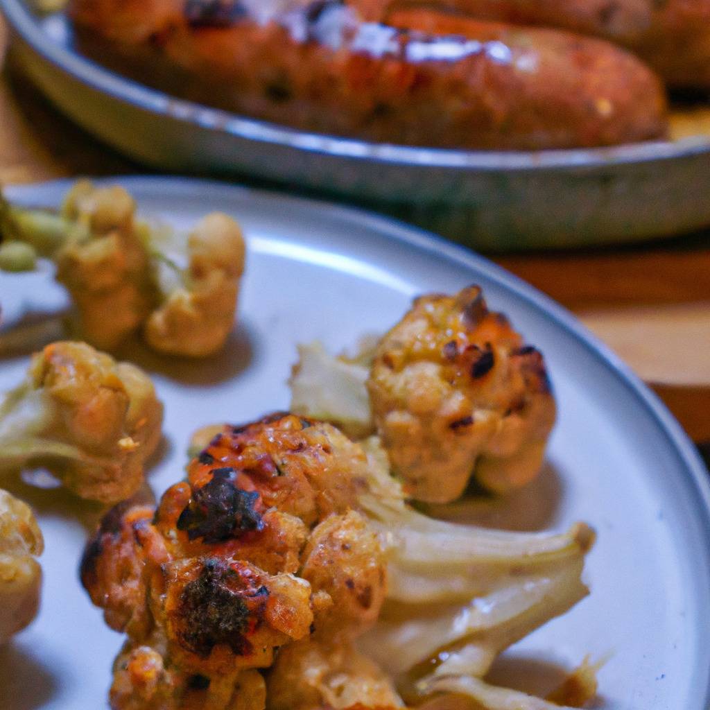 Photo illustrating the recipe from : Pork sausages with roasted cauliflower