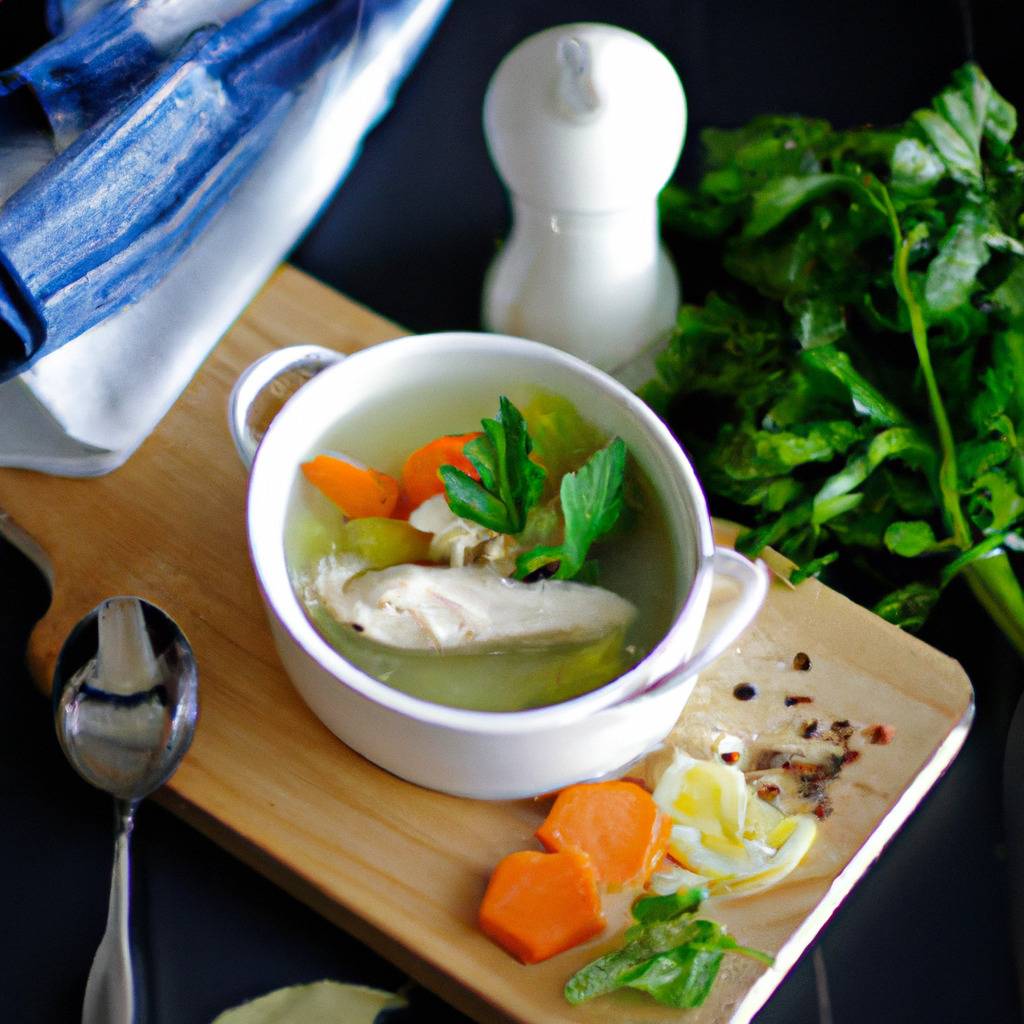 Photo illustrant la recette de : Soupe au poulet avec légumes verts