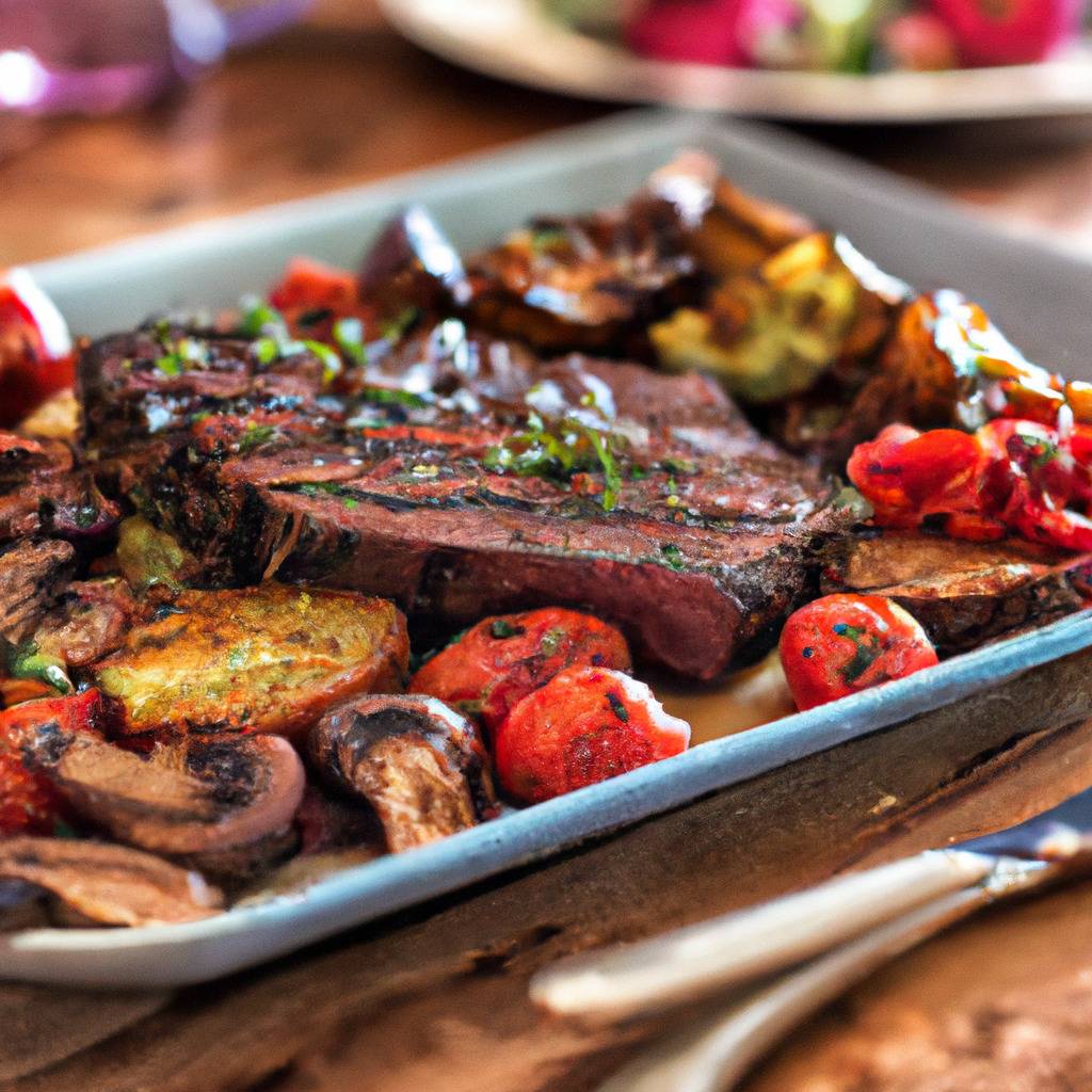 Foto que ilustra la receta de : Bistec de bisonte a la parrilla con verduras asadas