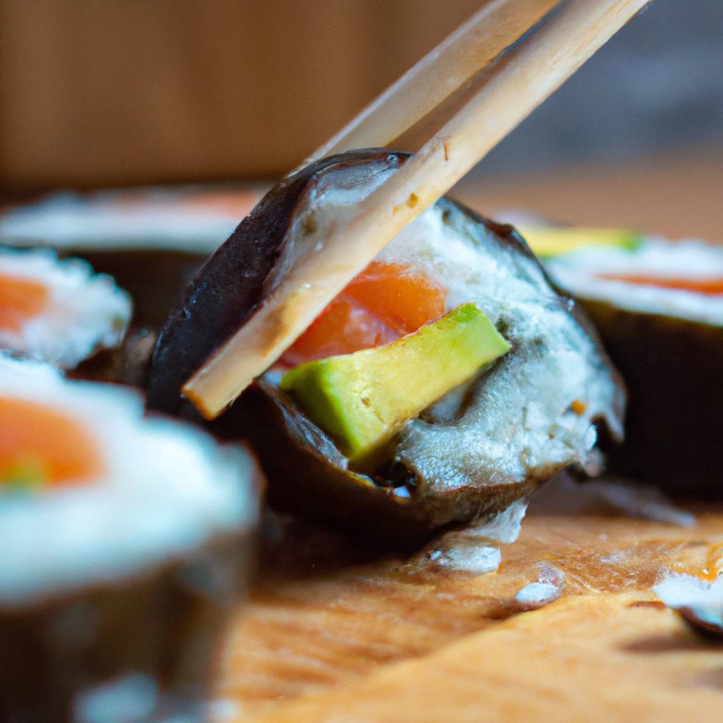 Foto que ilustra la receta de : Rollitos de sushi con salmón y aguacate