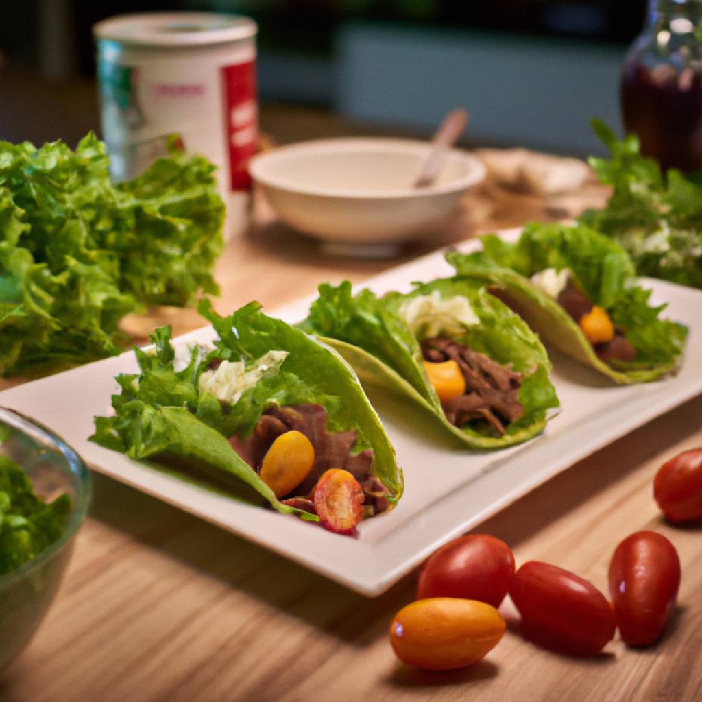 Foto zur Illustration des Rezepts von : Rindfleisch-Tacos mit Kopfsalat als Schalen