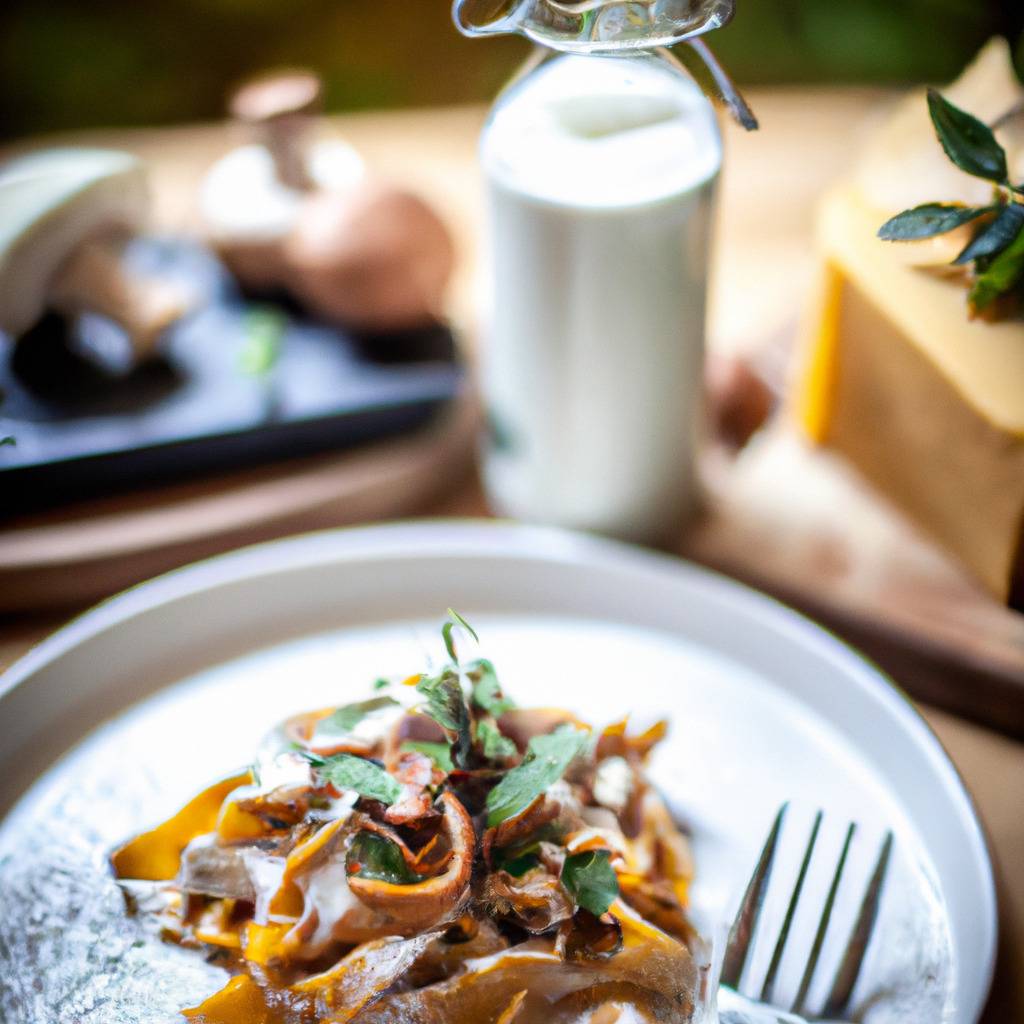 Foto que ilustra la receta de : Tagliatelle con setas y crema vegana